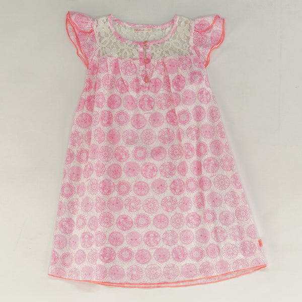Pink Owl Print Ruffle Sleeve Dress