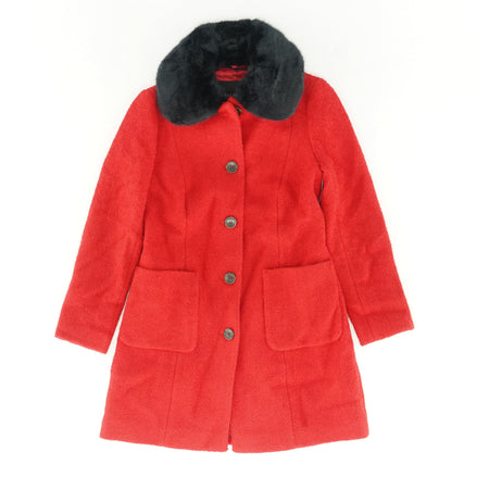 Petite Red Wool Coat with Faux Fur Collar