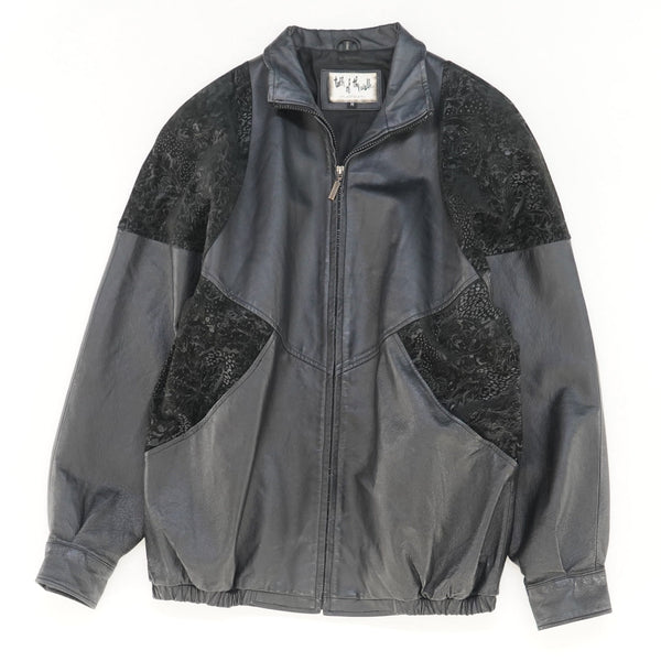 Vintage Patchwork Leather Bomber Jacket