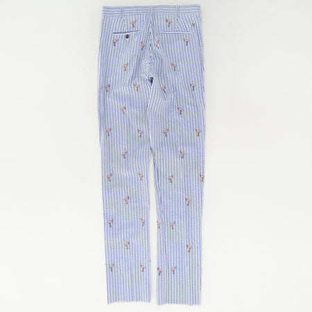 Blue Stripe Embroidered Detail Chino Pants