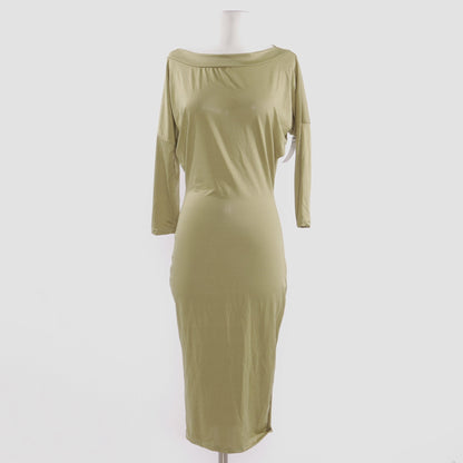 Green Off Shoulder Long Sleeve Midi Dress