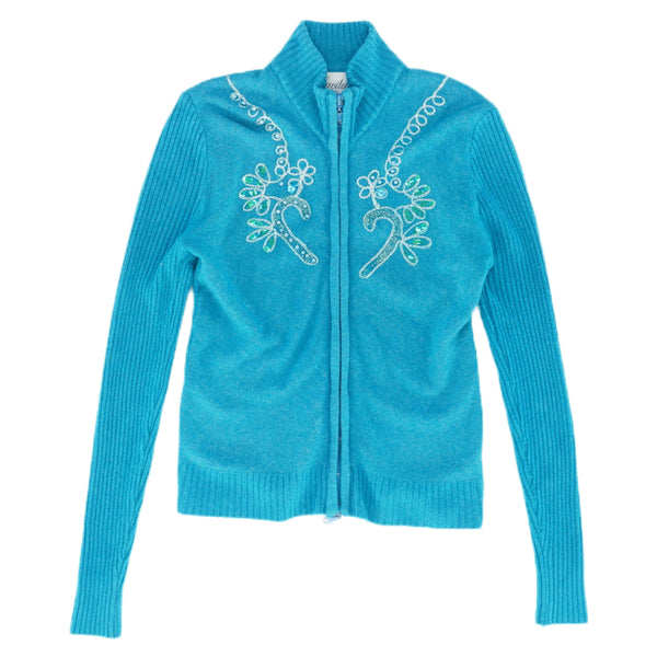 Vintage Full-Zip Embellished Knit Sweater Jacket