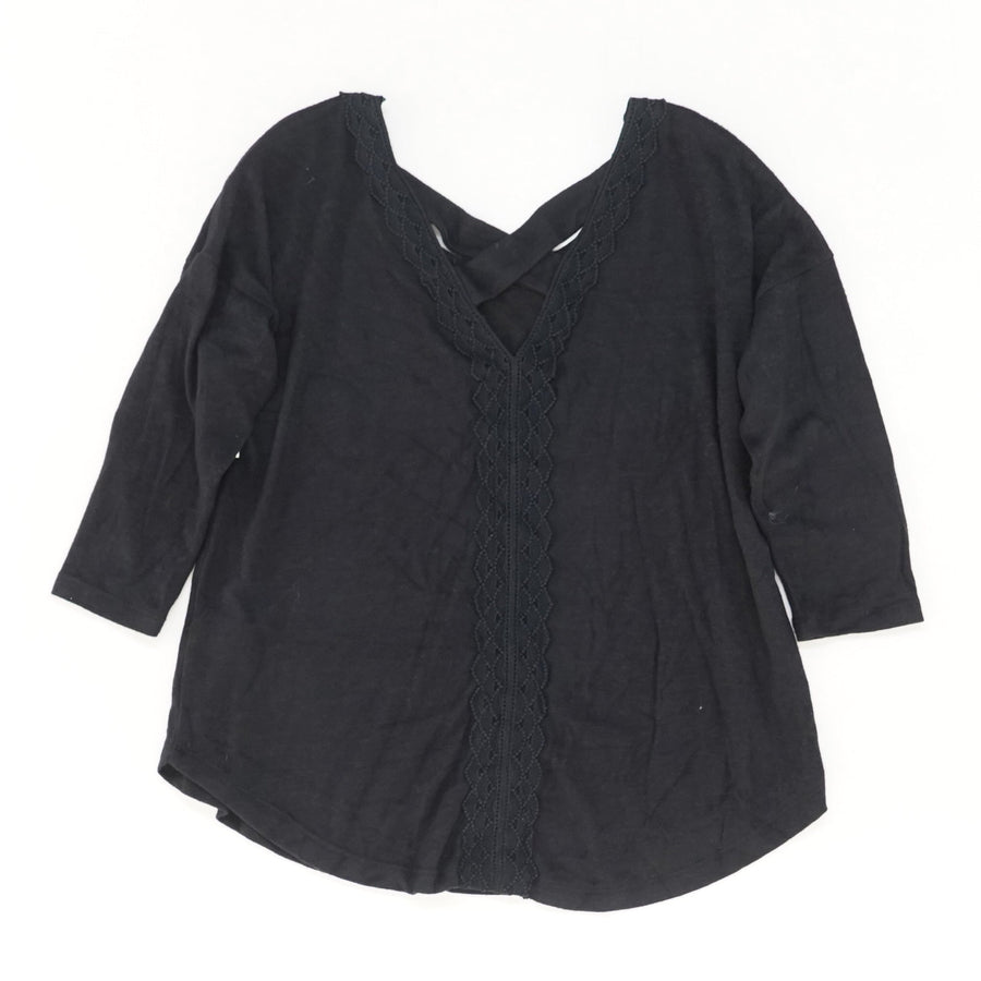 Black 3/4 Sleeve Criss Cross Sweater