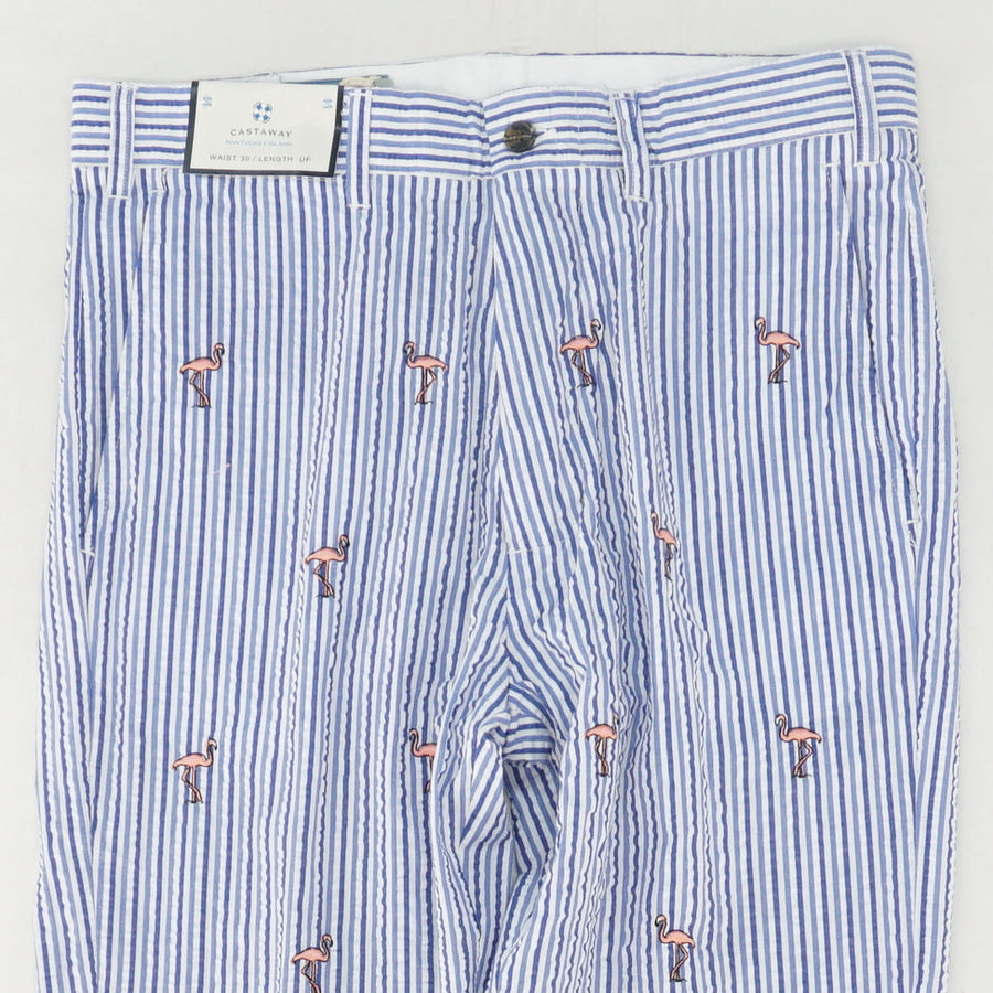 Blue Stripe Embroidered Detail Chino Pants