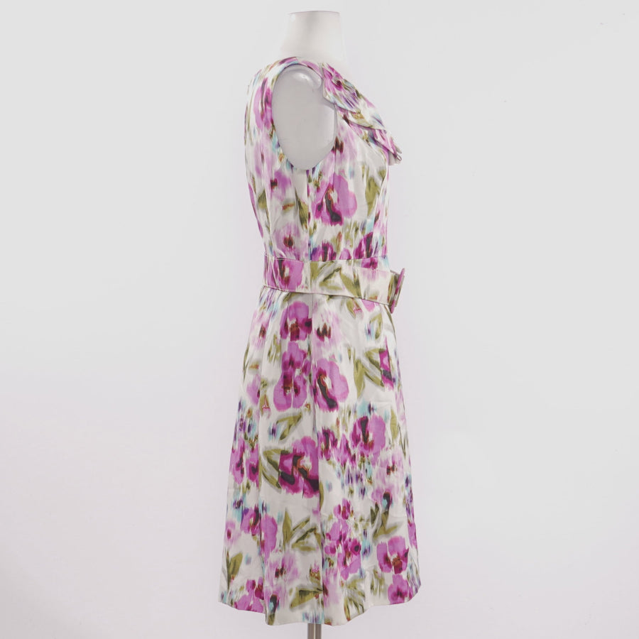 Purple Floral Belted Midi Dress