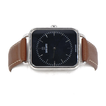 Unisex Rectangular Dial With Brown Leather Band Stainless Steel Watch