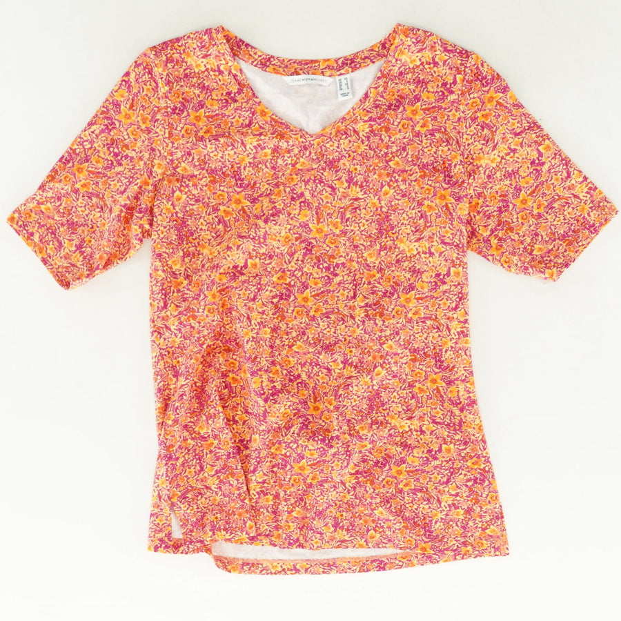 Floral Printed Knit Top in Coral