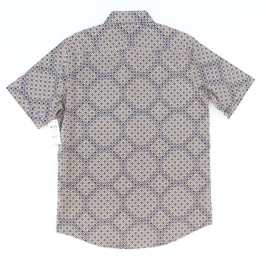 Brown Printed Short Sleeve Point Collar Button Down