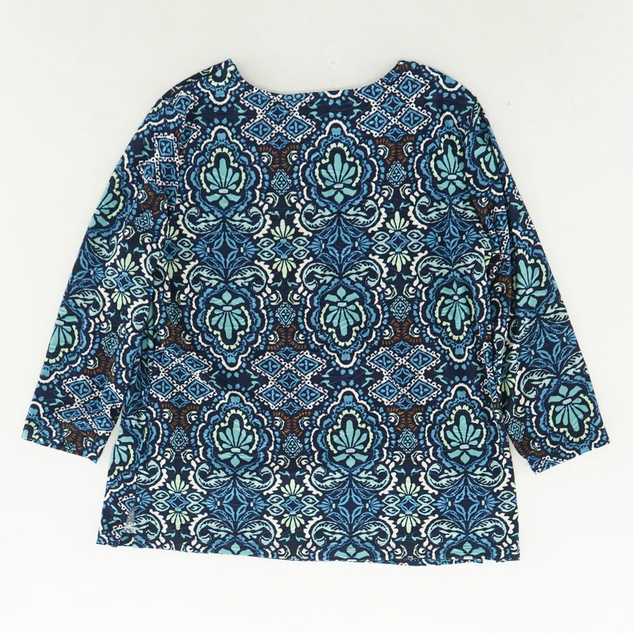 Navy Textured Graphic Quarter-Sleeve Blouse