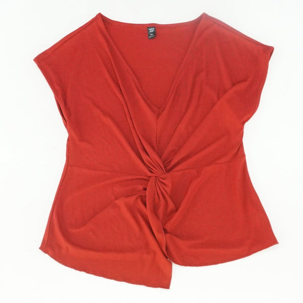 Red Ribbed Knot Top