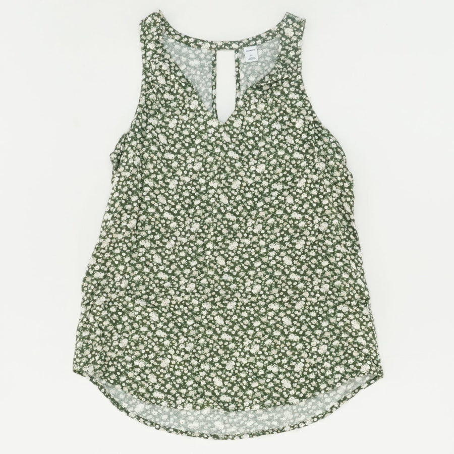 Green Floral Keyhole Tank Top