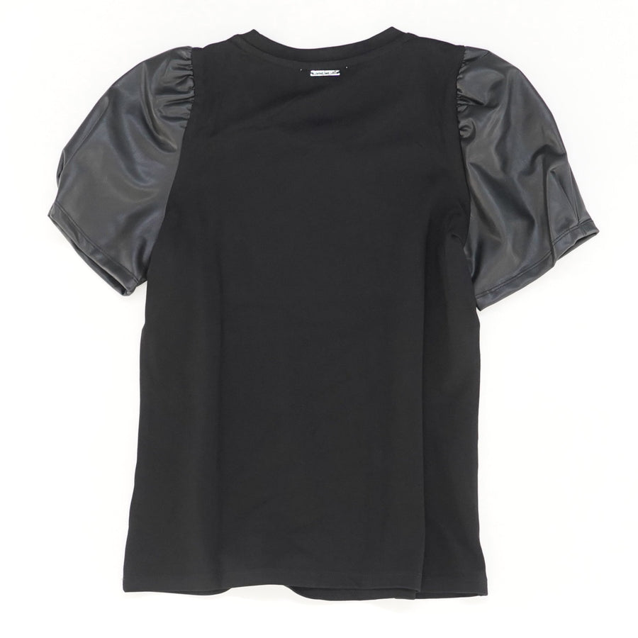 Black Faux-Leather Puff-Sleeve Top