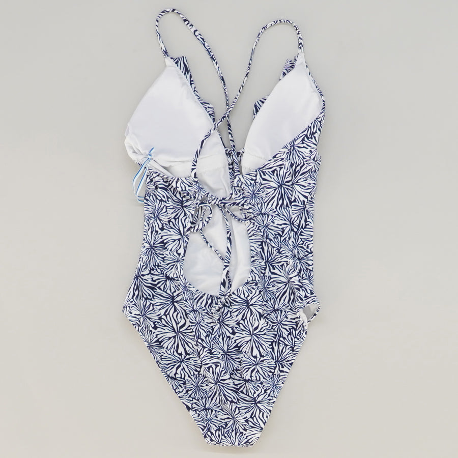 Navy and White Floral One-Piece Swimsuit Size S