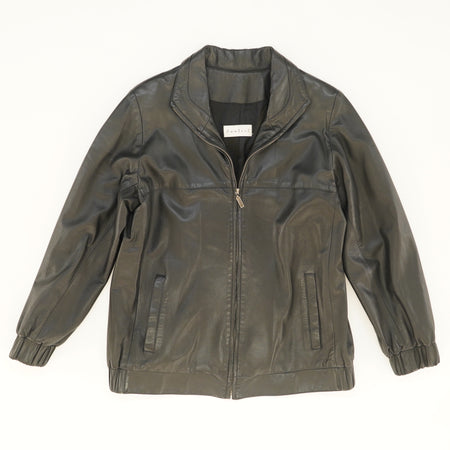Vintage Full Zip Classic Black Leathar Jacket Size M/L