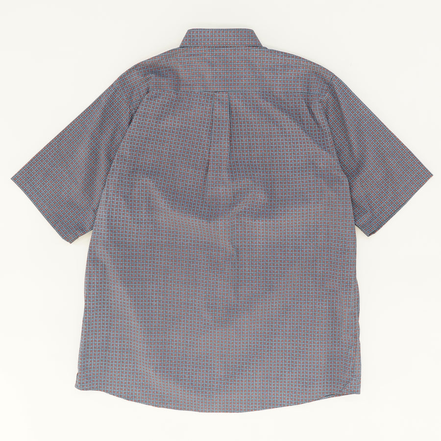 Blue/Coral Abstract Square Short Sleeve Button Down