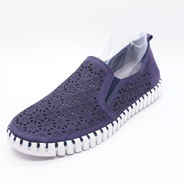 Navy Tulip Perforated Leather Slip-On Sneaker Size 12, 13, 14