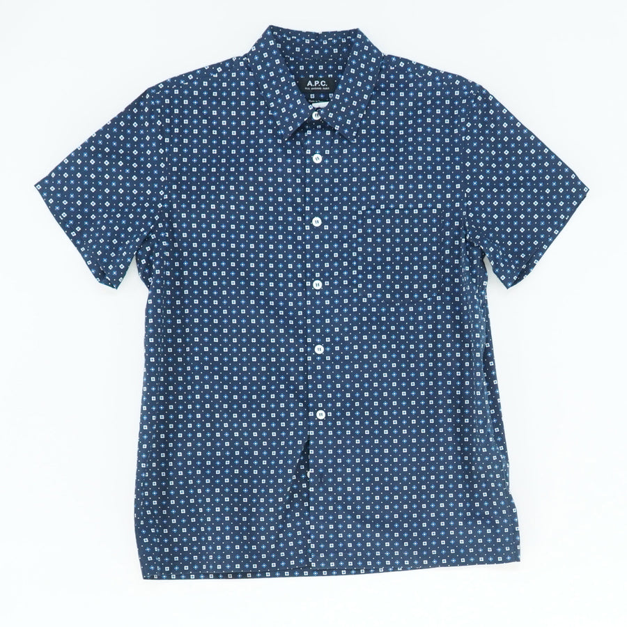 Navy Collared Printed Button-Down Shirt