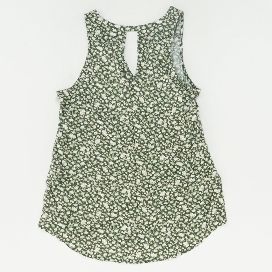 Green Floral Keyhole Tank Top