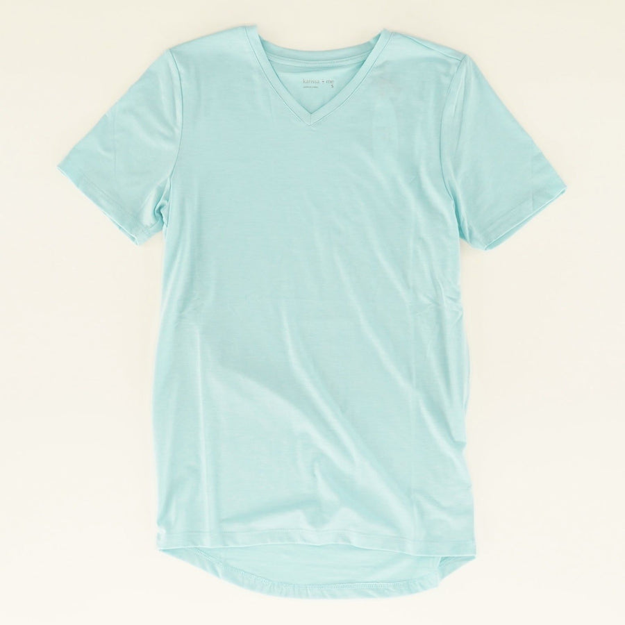 Short Sleeve V-Neck T-Shirt in Aqua