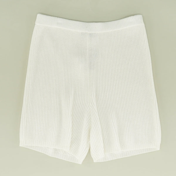White Ribbed Knit Shorts
