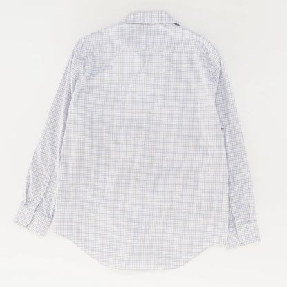 Blue and Beige Fitted Long Sleeve Button Down Shirt