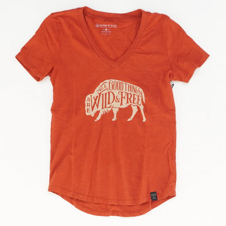 Wild & Free V-Neck Tee in Red Rock