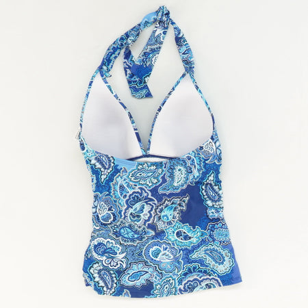 Blue Paisley Tie-Neck Tankini Swim Top - Size 6