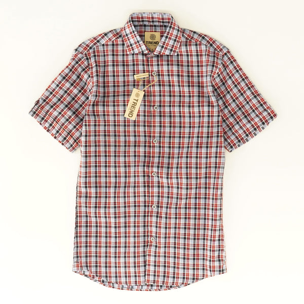 Red/Navy Plaid Short Sleeve Button Down