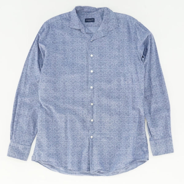 Blue Geometric Print Long Sleeve Button Down Shirt