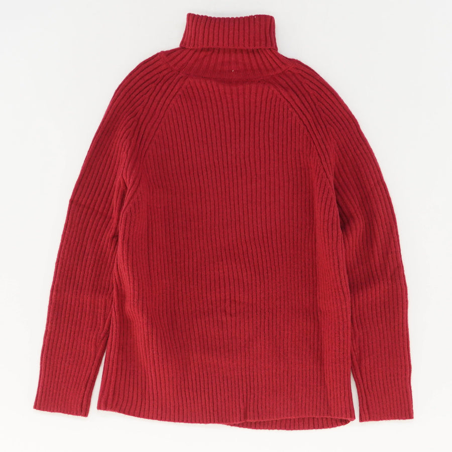 Red Ribbed Turtleneck Sweater