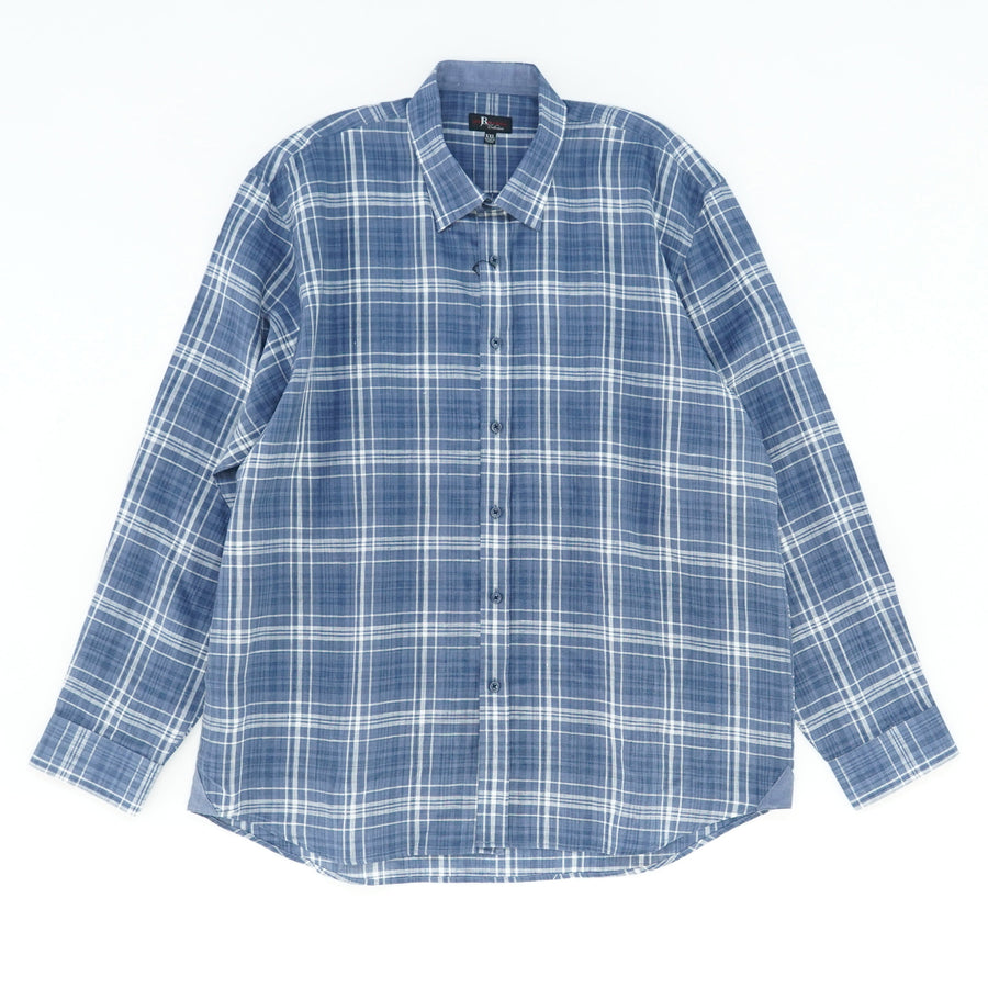 Navy/White Plaid Long Sleeve Button Down