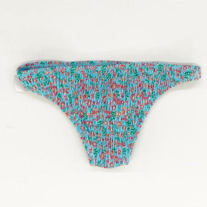 The Rachel Smocked Floral Bikini Bottom in Blue - Size XS