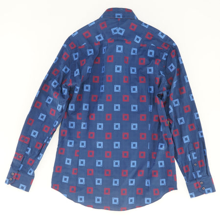 Navy Graphic Long Sleeve Button Down Shirt