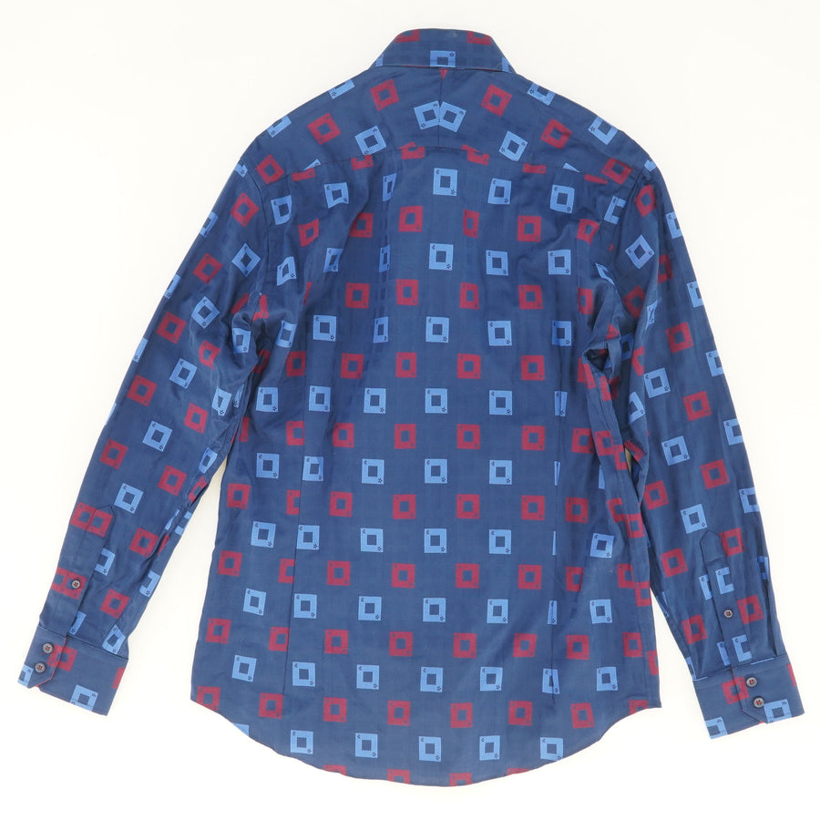 Navy Graphic Long Sleeve Button Down Shirt