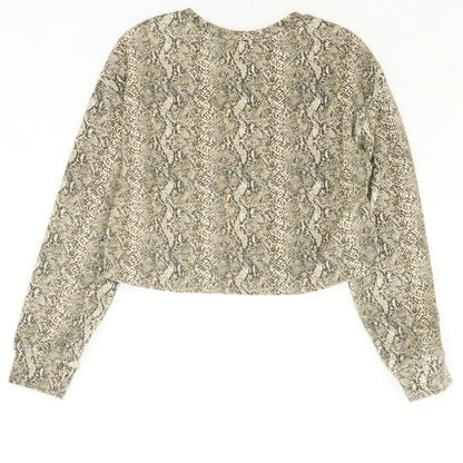 Brown Animal Print Crewneck Pullover Sweater