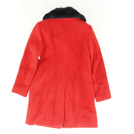 Petite Red Wool Coat with Faux Fur Collar