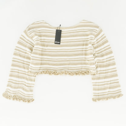 Beige Striped Crewneck Pullover Sweater