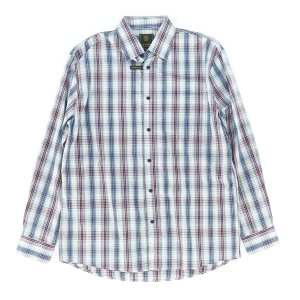 Burgundy/Navy Plaid Long Sleeve Button Down Shirt