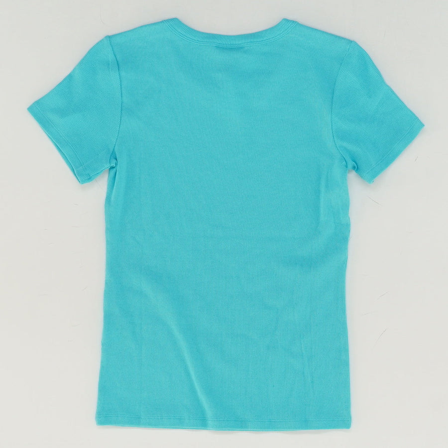 Ribbed Knit Pajama T-Shirt in Turquoise Sea Size XS, M, XL