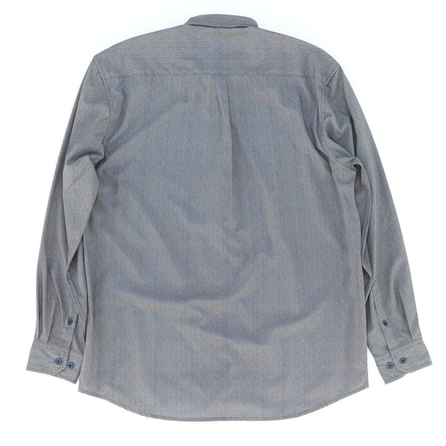 Navy Blue Herringbone Printed Long Sleeve Button Down Shirt